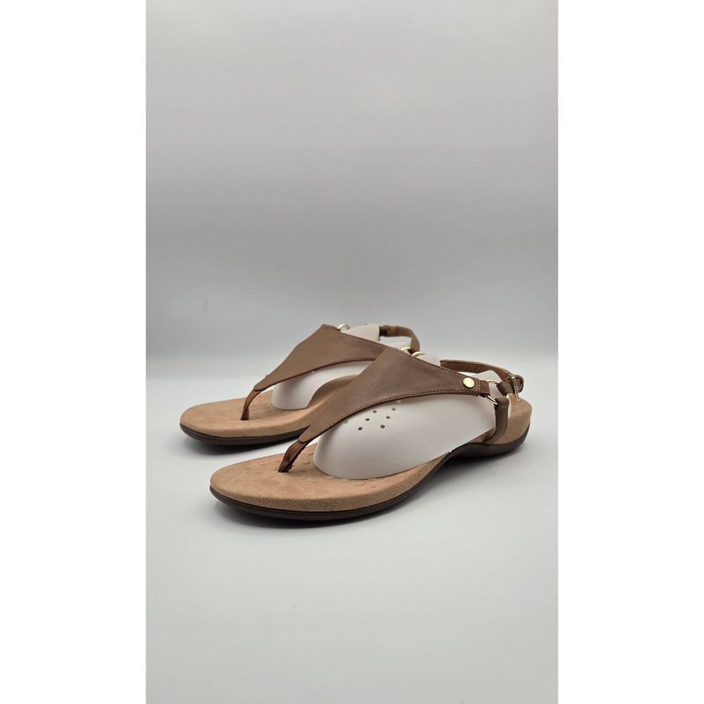 Vionic Kirra Women Sandals 8 Tan Leather T-Strap Orthotic Comfort